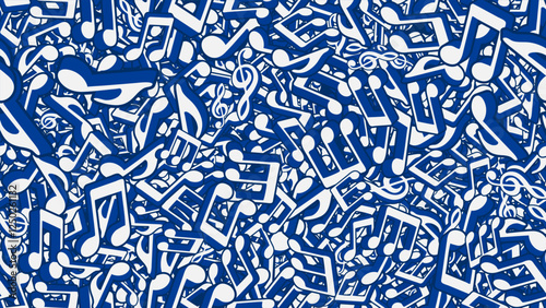 Notes, musical keys signs and symbols piled up in big heap of cacophony. Musical notes piled up in a big heap. Vector banner for advertising of music party, disco or artistic concert