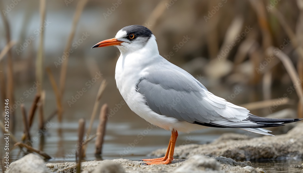 Stunning Caspian Tern Perched by Waterside Stunning Caspian Tern Perched by Waterside
