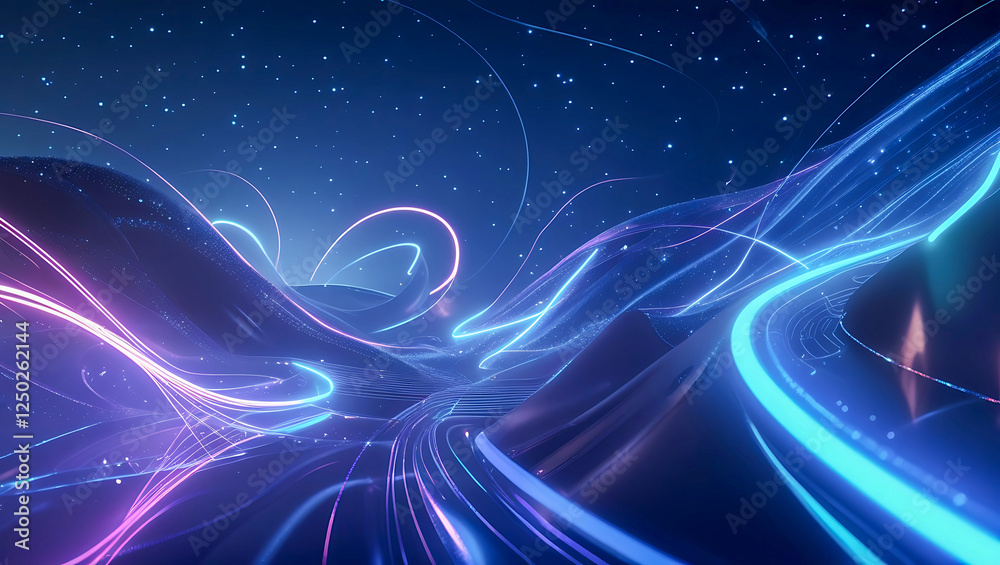 Obraz premium Futuristic Neon Light Trails with Cosmic Aesthetic and Abstract Energy Flow, Generative ai