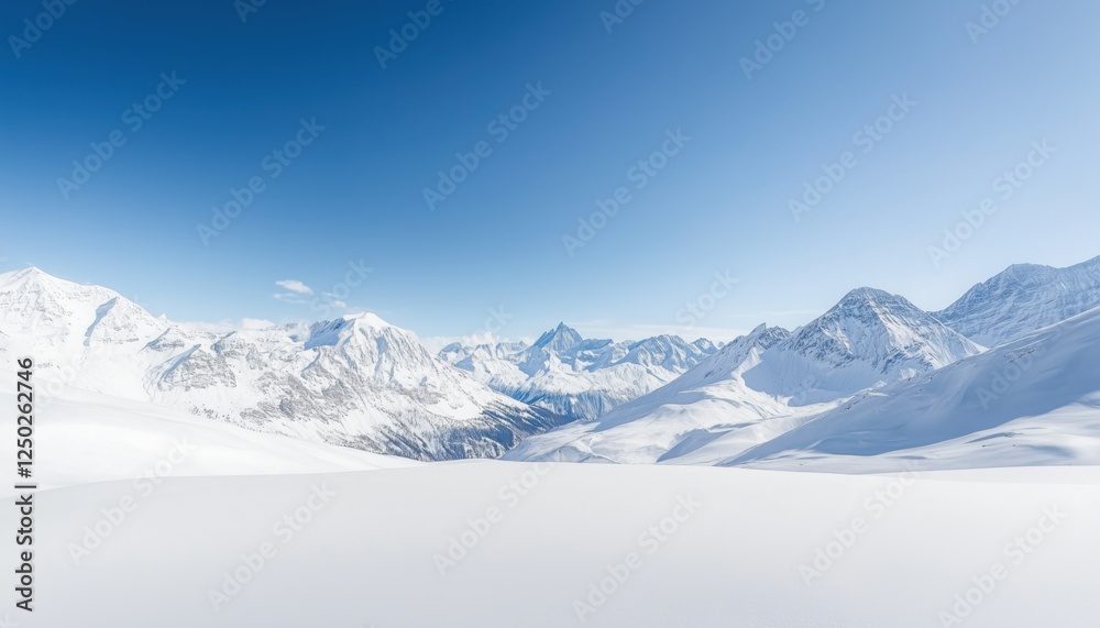 Obraz premium Expansive Snow-Covered Mountains Under Brilliant Blue Sky Evoking a Sense of Tranquility