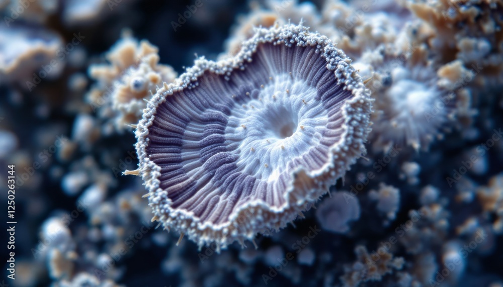 Close-up of Zoanthid Coral Polyp with Striking Purple and White Pattern Close-up of Zoanthid Coral Polyp with Striking Purple and White Pattern
