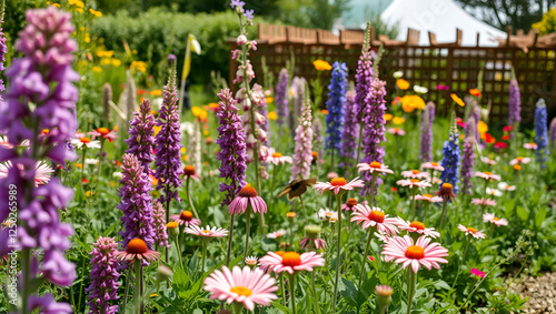 Flourishing flower garden in biodynamic landscape photo