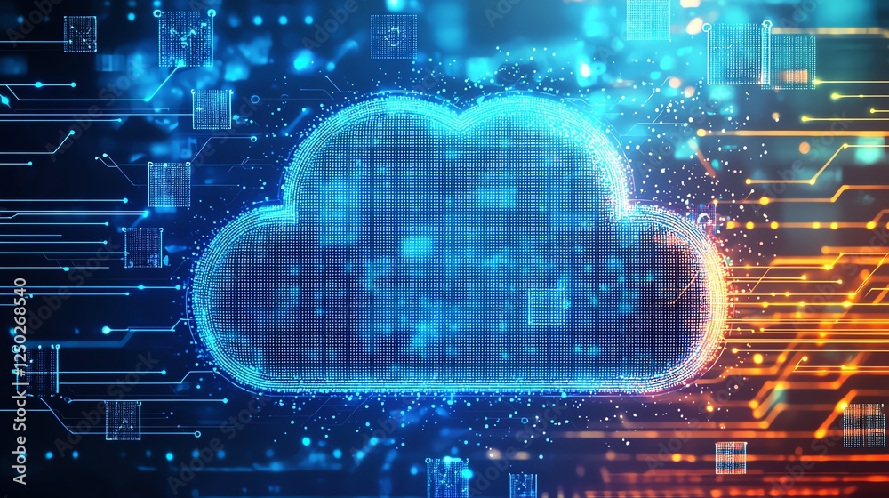 Obraz premium Digital cloud computing with circuit patterns.