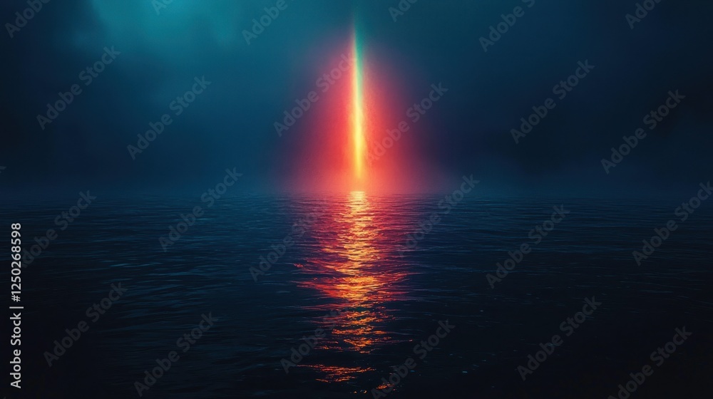 Ocean, night, fiery beam, reflection, mystical, background, design, artwork Ocean, night, fiery beam, reflection, mystical, background, design, artwork