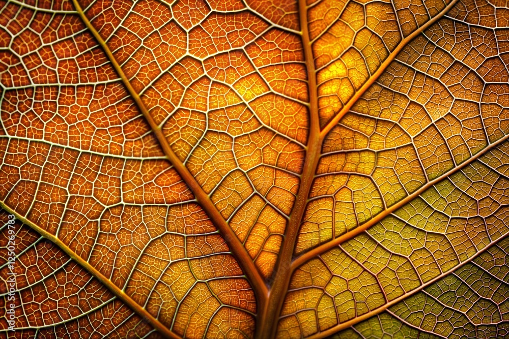 Obraz premium Autumn leaf texture close-up highlighting warm colors and intricate veins