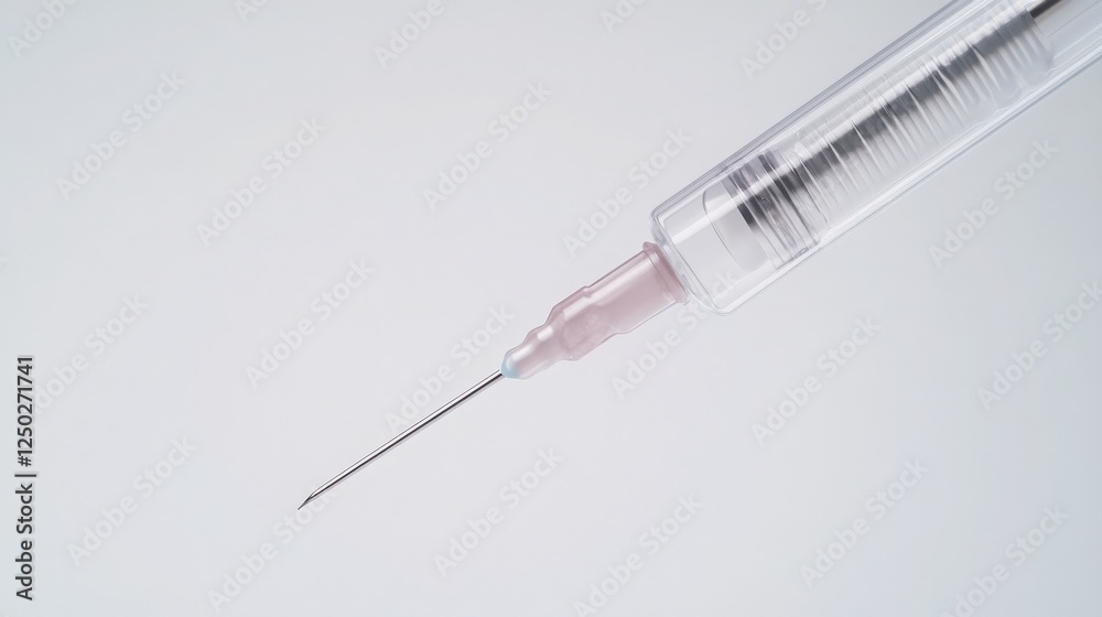A close-up view of a syringe with a fine needle, typically used for administering injections or drawing fluids. A close-up view of a syringe with a fine needle, typically used for administering injections or drawing fluids.