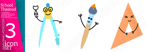 Books, pencils and other stationery.Isolated on white background. School supplies set, back to school or study concept, cute cartoon characters, Kids vector flat illustration about education