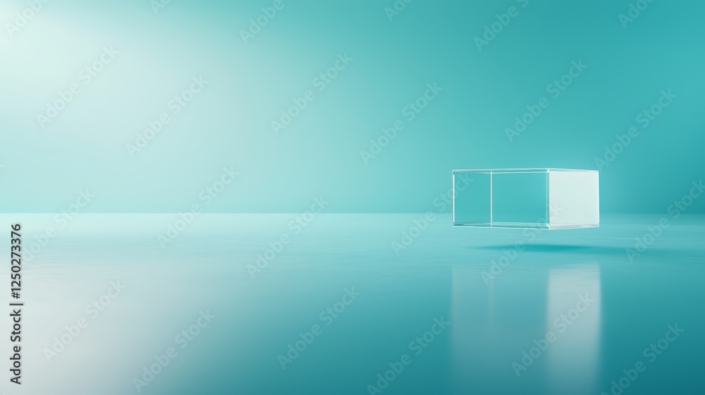 Tranquil glass cube on a soft blue backdrop, study in light, shape, and transparency Tranquil glass cube on a soft blue backdrop, study in light, shape, and transparency