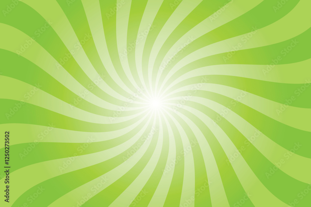 Obraz premium Green background with white sun ray. Pattern of starburst. Abstract bright green texture with light of sunburst. Radial beam of sunlight. Retro background with flash. Design of sunbeams.