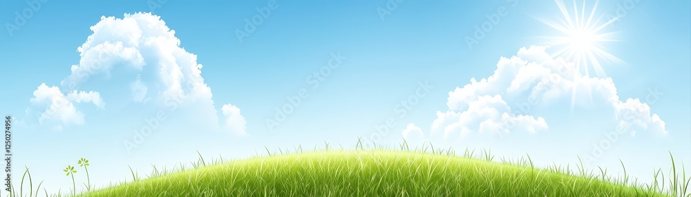 Scenic view of a verdant green hill with lush grass under cloudy sky lush Scenic view of a verdant green hill with lush grass under cloudy sky lush