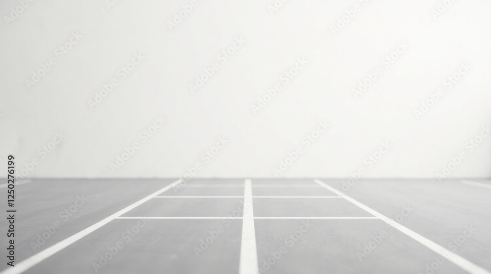 Fototapeta premium Simple Grey Floor with White Lines Against a Plain Wall Background
