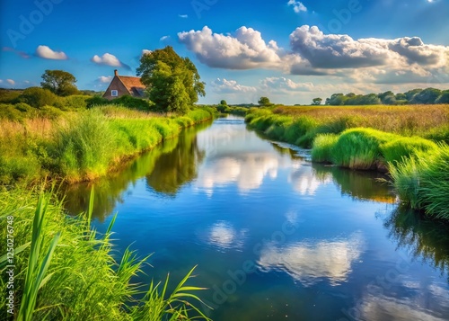 Serene River Glaven, Cley Norfolk: Calm Waters, UK Countryside Landscape photo