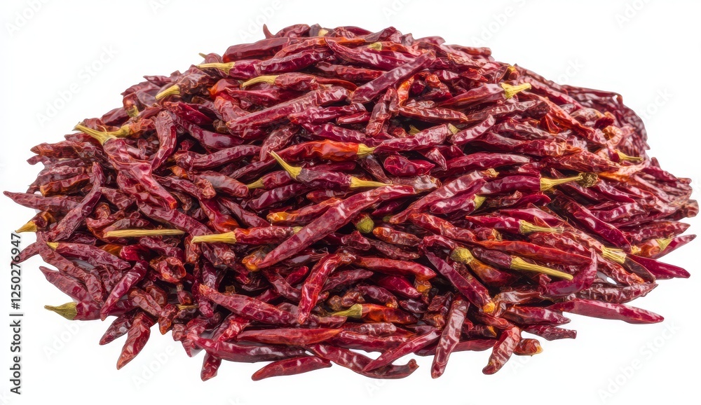 Fototapeta premium Pile of Dried Red Chili Peppers on White Background