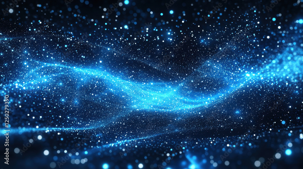 Abstract blue glowing particle background with dots and lines, a digital technology concept for science or data transfer in space Abstract blue glowing particle background with dots and lines, a digital technology concept for science or data transfer in space