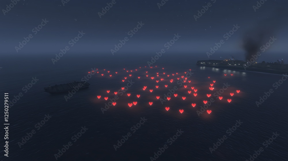 Obraz premium Hearts at Sea at Night