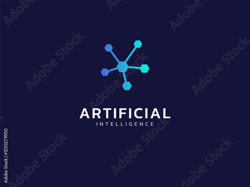 Artificial intelligence with hexagon connected network lines technology Analysis logo vector design concept. AI technology logotype symbol for advance technology, tech company, ui, innovation, robot.