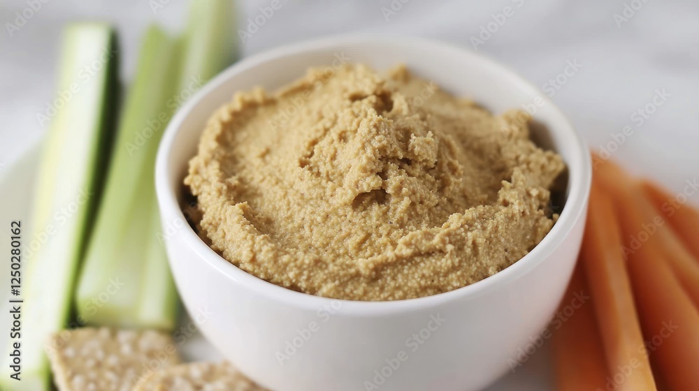 Creamy Tahini Dip with Crunchy Vegetables and Crackers Creamy Tahini Dip with Crunchy Vegetables and Crackers