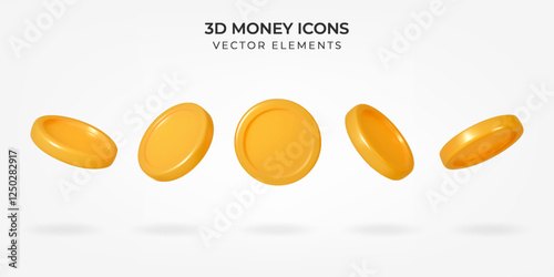 3D realistic flying golden coins set in different positions. Money symbols render for gambling games, casino jackpot, currency exchange, business financial investment concept.