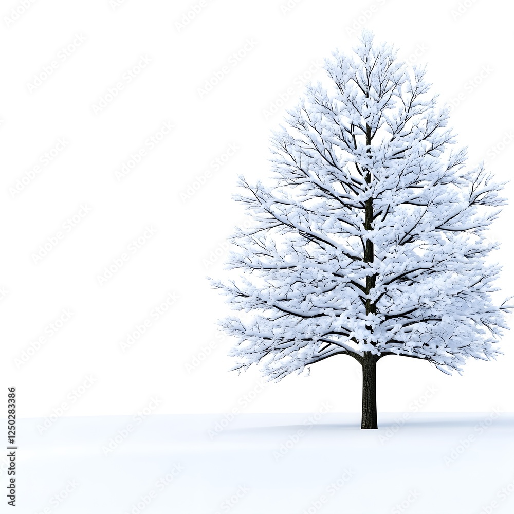 Obraz premium Snow-covered Pine Tree Against a White Background in a Winter Wonderland Landscape for Seasonal and Holiday Themes