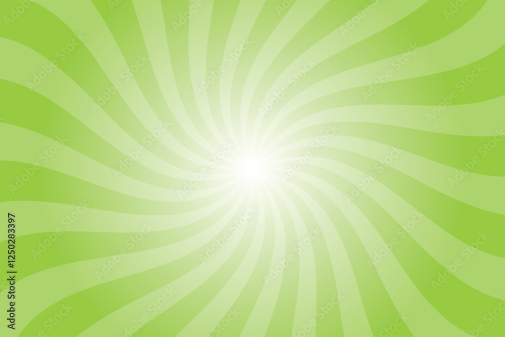 Fototapeta premium Green background with white sun ray. Pattern of starburst. Abstract kiwi texture with light of sunburst. Radial beam of sunlight. Retro background with flash. Design of sunbeams.