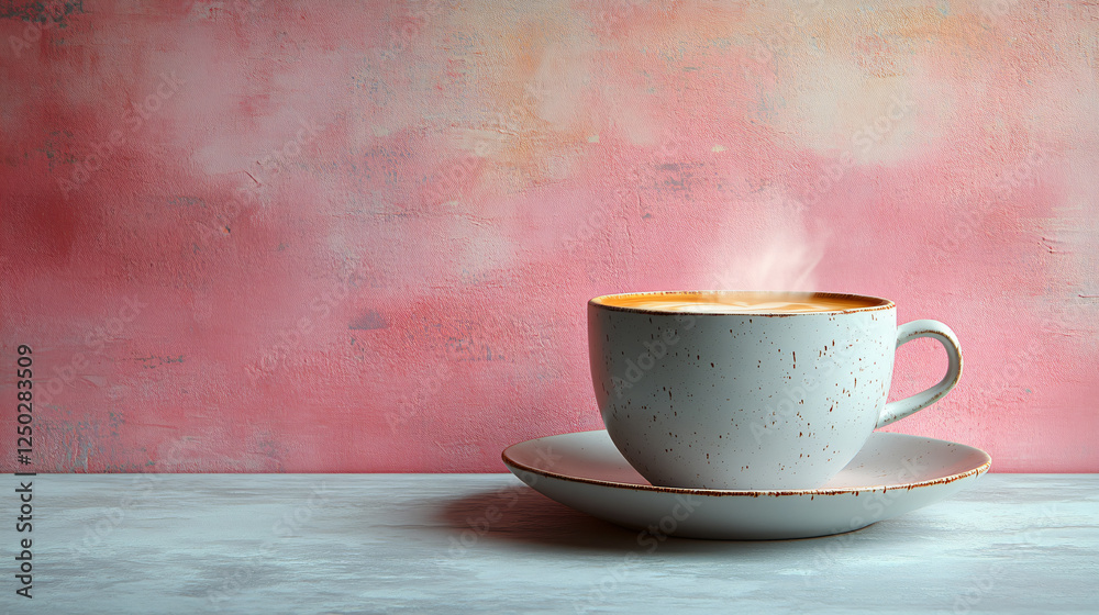 Minimalist retro pink coffee cup steaming table textured warm abstract vintage tranquil cozy modern artistic design dreamy soft muted color palette elegant still life fine art home decor wallpaper Minimalist retro pink coffee cup steaming table textured warm abstract vintage tranquil cozy modern artistic design dreamy soft muted color palette elegant still life fine art home decor wallpaper
