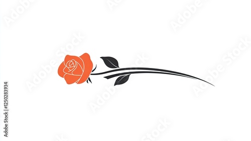Elegant orange rose design with flowing stem and leaves on a clean white background