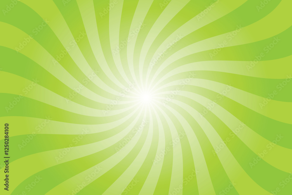 Obraz premium Green background with white sun ray. Pattern of starburst. Abstract lawn texture with light of sunburst. Radial beam of sunlight. Retro background with flash. Design of sunbeams.