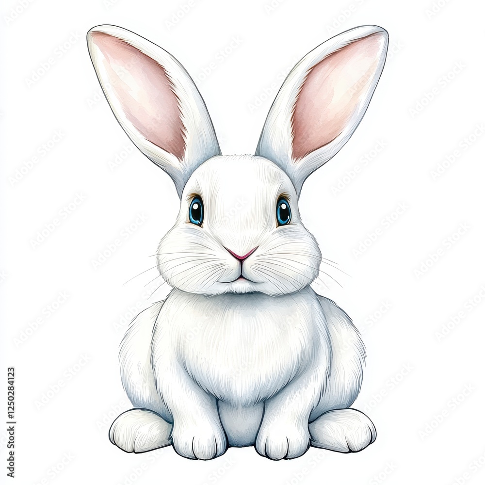 Fototapeta premium Adorable White Rabbit Illustration With Blue Eyes