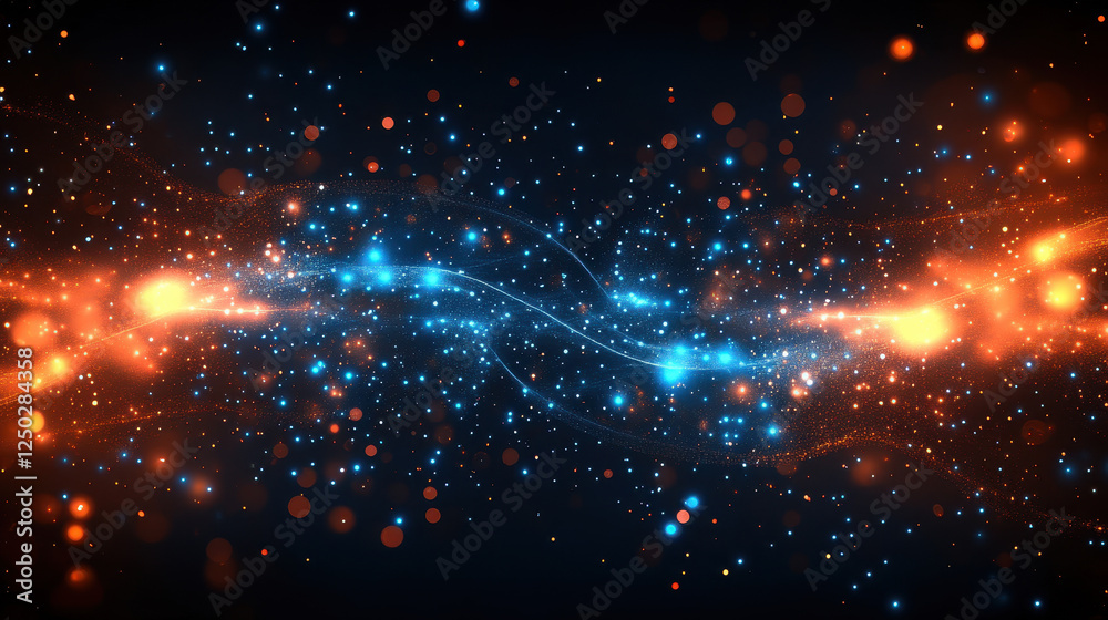Abstract background with glowing particles and light trails on dark blue Abstract background with glowing particles and light trails on dark blue