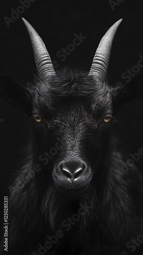 Black Goat Portrait on Black Background