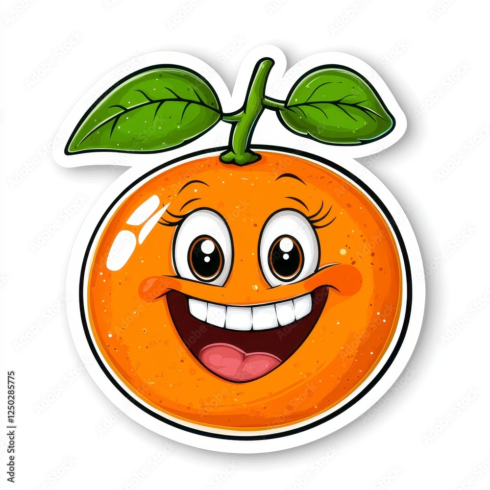 Obraz premium Cheerful Cartoon Orange Character with Leaf and Smiling Face