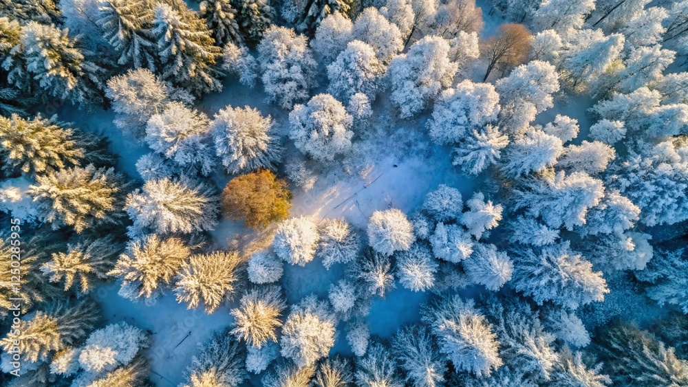 Snowy Tree Branches Isolated on White Background - Drone Aerial View Winter Stock Photo Snowy Tree Branches Isolated on White Background - Drone Aerial View Winter Stock Photo