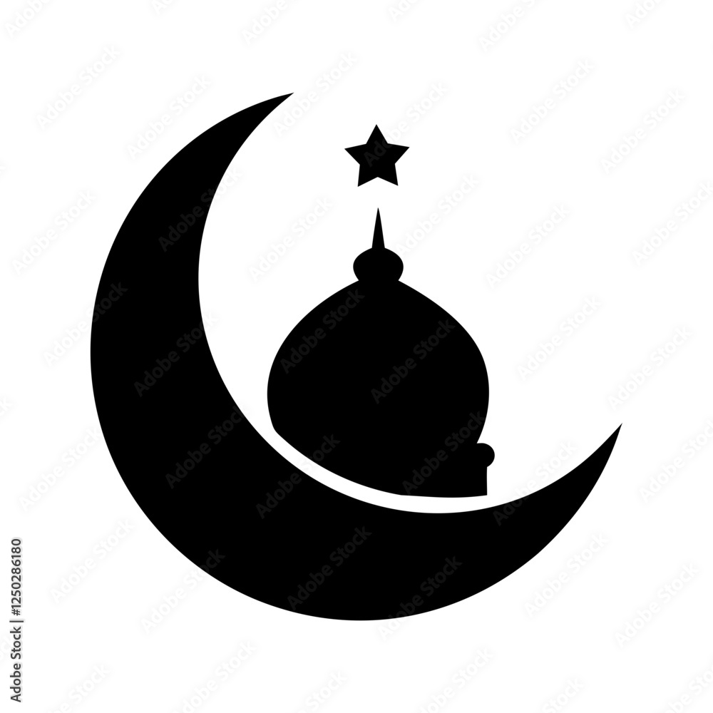 Ramadan Kareem Black Silhouette Of A Islamic Mosque And Crescent With Moon Design Ramadan Kareem Black Silhouette Of A Islamic Mosque And Crescent With Moon Design