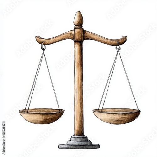 Brown Wooden Balance Scale Illustration on White