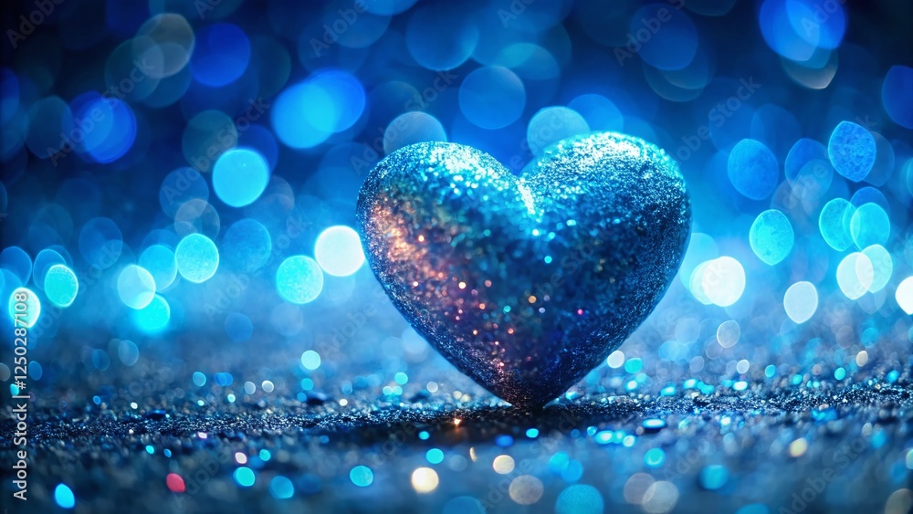 Obraz premium Sparkling Blue Heart, Glittering Crystal Heart, Romantic Love Background, Valentine's Day, Shiny Jewel Heart