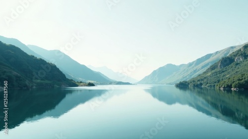 Serene Mountain Lake Reflecting Tranquil Landscape Under a Clear Sky