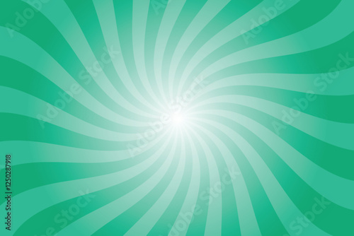 Green background with white sun ray. Pattern of starburst. Abstract munsell texture with light of sunburst. Radial beam of sunlight. Retro background with flash. Design of sunbeams.