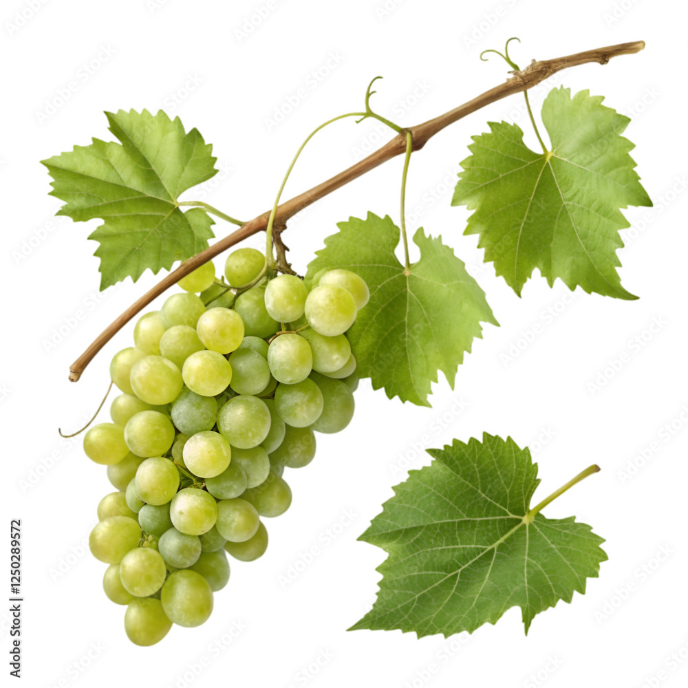 Green ripe grape isolated on white background Generated by Ai. Green ripe grape isolated on white background Generated by Ai.