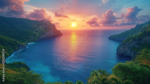 Spectacular Sunset over Tropical Ocean Bay