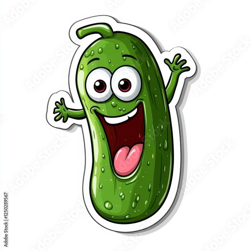 Cheerful cartoon pickle character with big eyes and smile