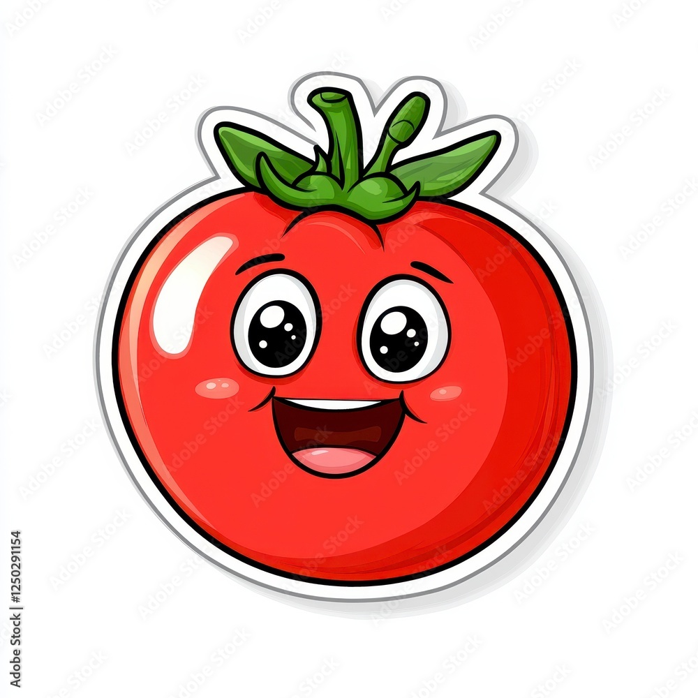 Happy Cartoon Tomato Character with Cheerful Expression and Green Leaves