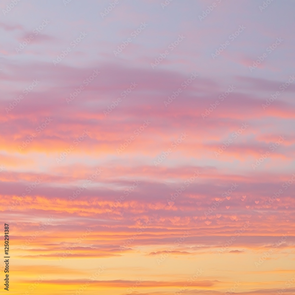 Pastel Sunset Sky with Heart Shapes Pastel Sunset Sky with Heart Shapes