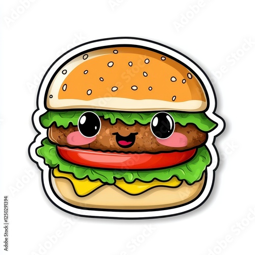 Cute Cartoon Hamburger with Face and Colorful Ingredients Design