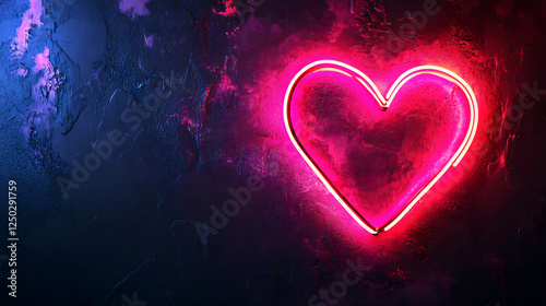 Vibrant neon heart in pink hues against a textured dark background.