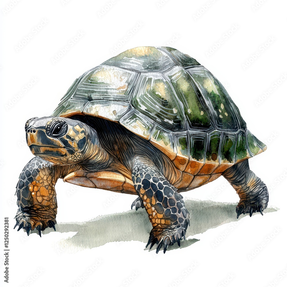Obraz premium Detailed Illustration Of A Tortoise With Textured Shell On White Background
