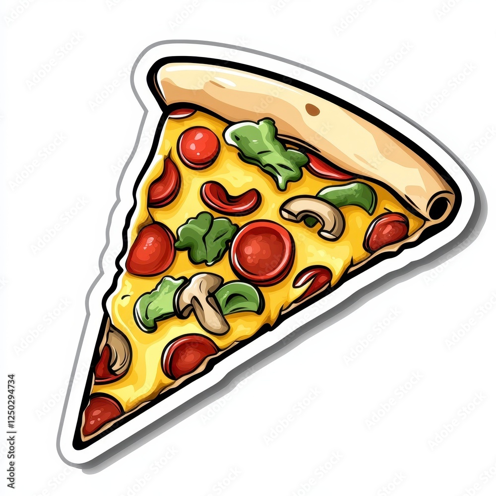 Colorful Slice of Pizza Topped with Vegetables and Pepperoni Colorful Slice of Pizza Topped with Vegetables and Pepperoni