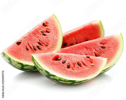 Fresh Watermelon Slices Against White Background photo