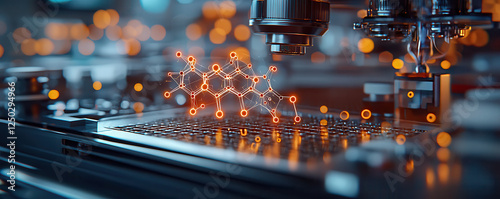 Cutting edge laboratory with advanced technology and molecular structures, showcasing scientific research and innovation in modern environment