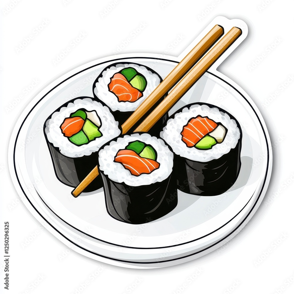 Delicious Sushi Rolls on a Plate with Chopsticks and Fresh Ingredients Delicious Sushi Rolls on a Plate with Chopsticks and Fresh Ingredients