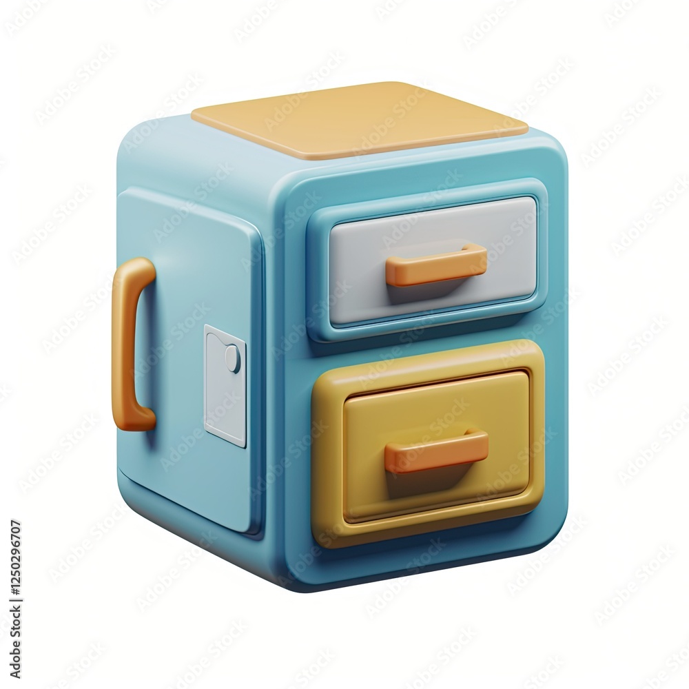 A stylized, two-drawer refrigerator designed for playful or modern aesthetics. isolated on white background A stylized, two-drawer refrigerator designed for playful or modern aesthetics. isolated on white background